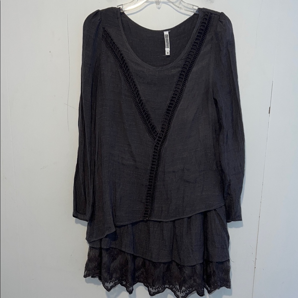 Monoreno Women’s Gray Layered Lace Hem Dress Size M 0327263